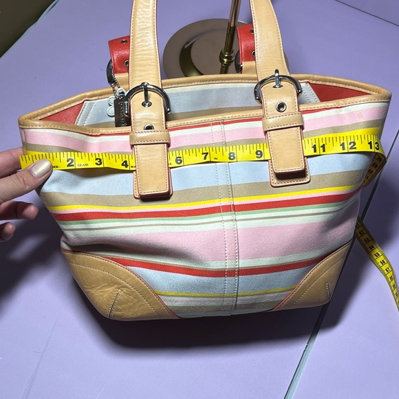 Vintage 2004 Coach Hamptons Daisy Multicolor Striped Handbag Cotton Leather Y2K - Picture 3 of 16